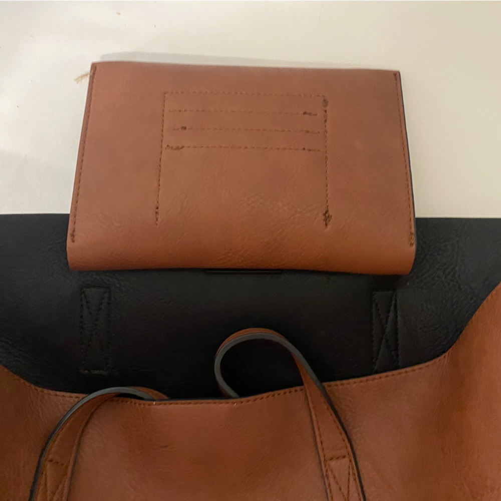 Faux Leather Brownish Colored Large Tote Handbag - Picture 8 of 11